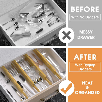 Bamboo Drawer Dividers, Adjustable Drawer Organizers, Fits 12.6–16" Drawers | 2.5" High, 4 Pack Expandable Drawer Separators for Kitchen, Nursery, Dressers & Office Storage, Natural