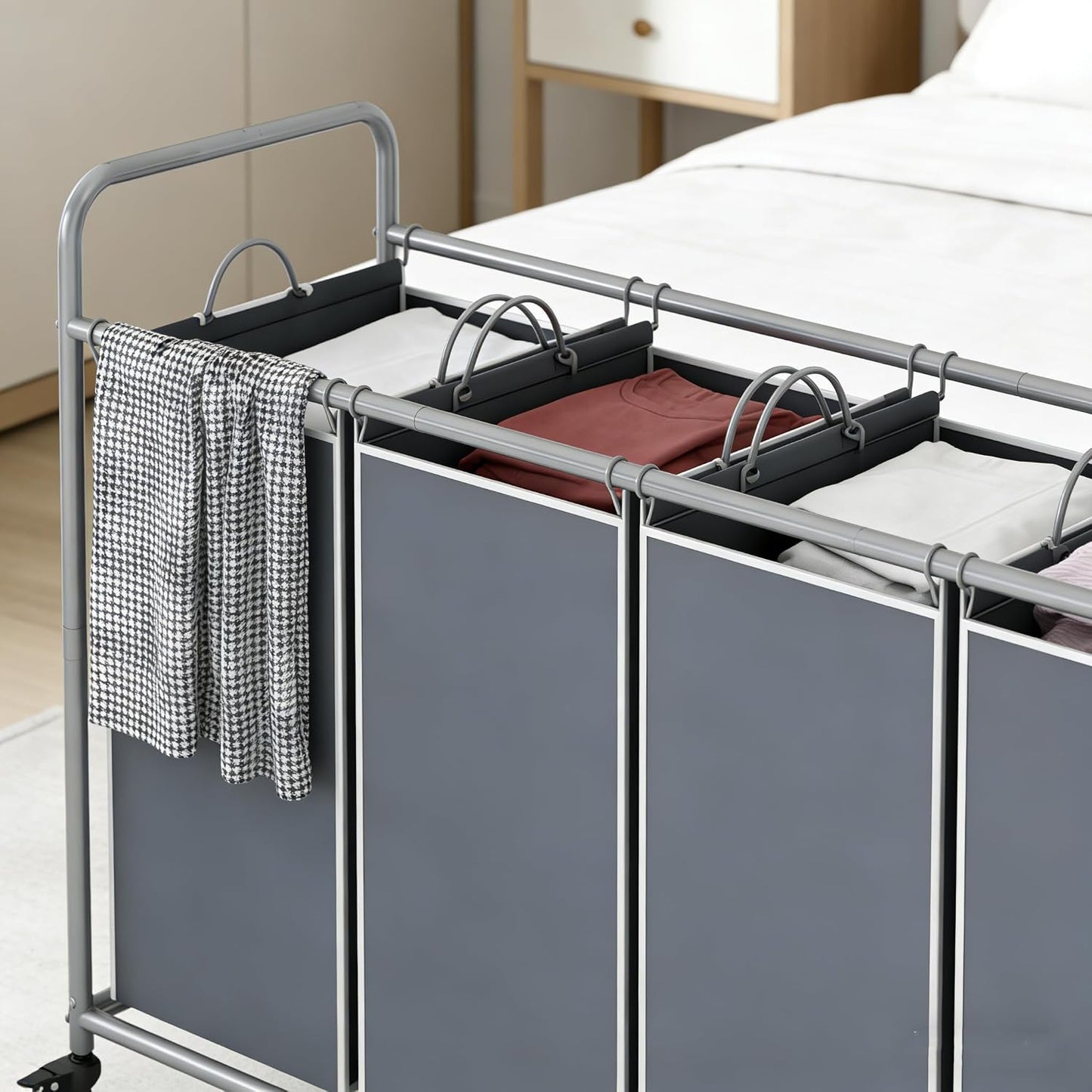 LINZINAR 3 Section Laundry Hamper, Black Laundry Basket 135L Laundry Sorter | Laundry Room Organization with Heavy Duty Rolling Lockable Wheels and Removable Bag, Bedroom Laundry Cart for Clothes Storage