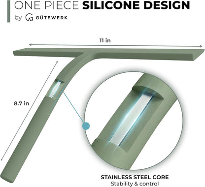 Silicone Shower Squeegee with 3-in-1 No-Drill Mount, Black, 9'' | Squeegee for Glass Doors & Mirrors with Stainless Steel Core, Streak-Free & No-Squeak Window Cleaning, Hook/Suction/Adhesive