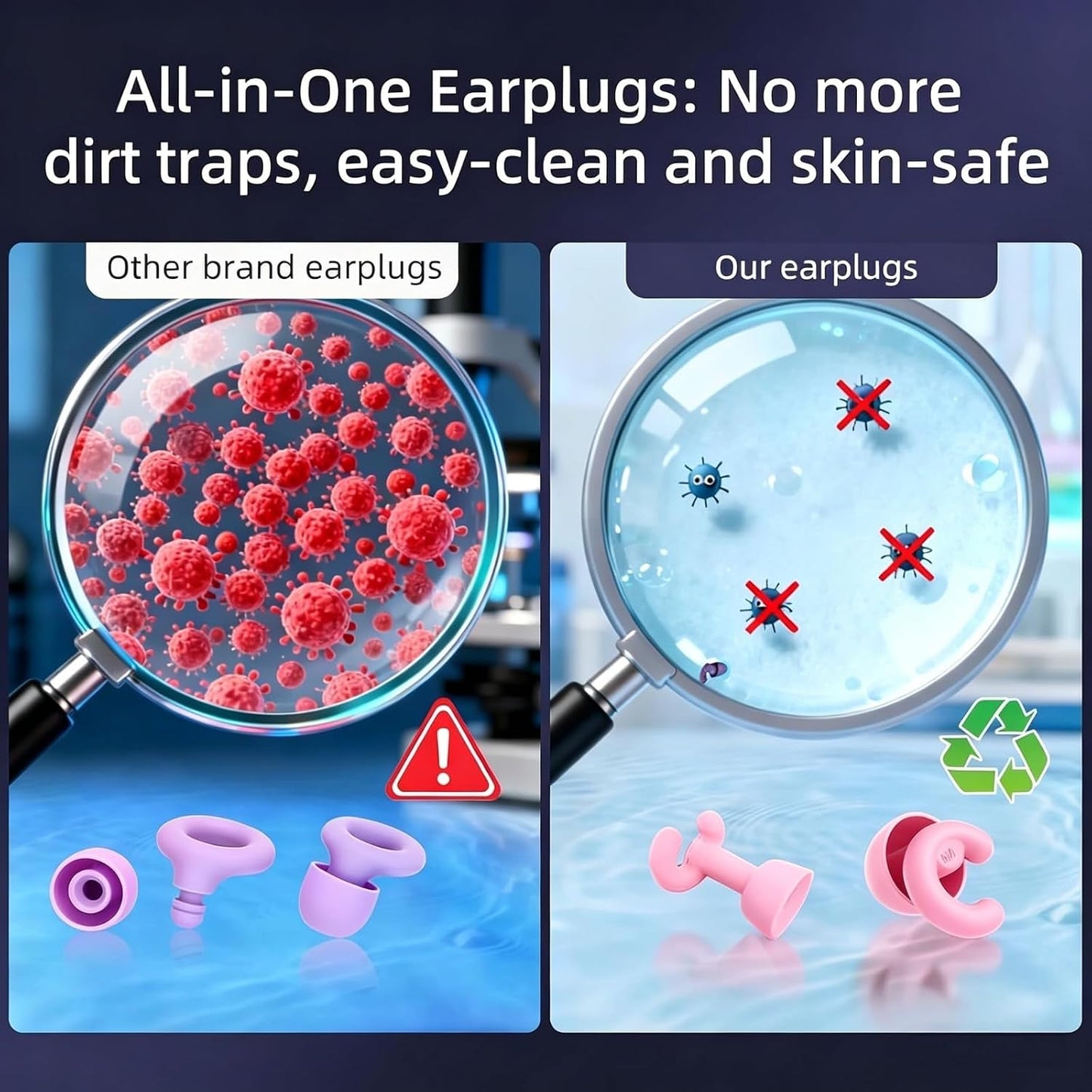 Noise Cancelling Ear Plugs Sleep 50dB NRR Side Sleep Small Ear | ultra soft silicone, reusable one-piece design, 4 sizes included, portable case