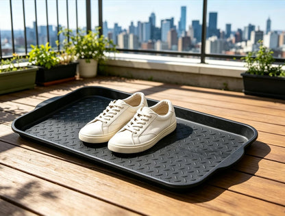 Diamond Boot Tray 15"x 29" Black Plastic Shoe Mud Mat for Entryway | Indoor Outdoor Entryway Shoe Drip Pan, Drainage Shoe Holder for Garden Boots Pet Feeding Craft Project Floor Protection