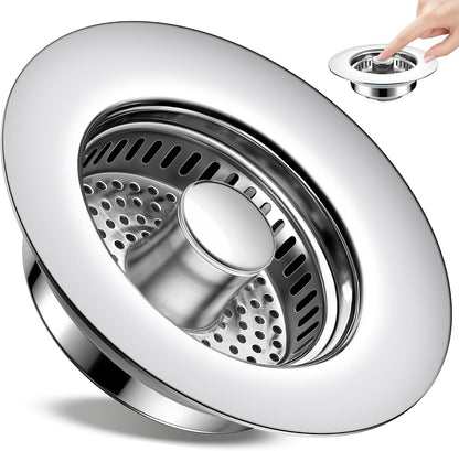 TGOSOMT Kitchen Sink Drain Strainer Stopper, Anti-Clog & Quick Drain | 3-IN-1 Design, Stainless Steel 304, Removable Strainer Basket, Corrosion & Scratch Resistant, Fits US Standard 3-1/2" Drain