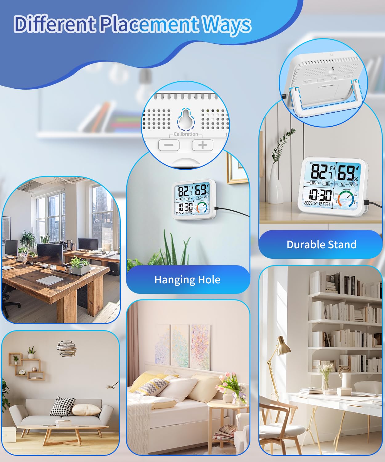 5.8'' Digital Indoor Thermometer Hygrometer, Temp Humidity Monitor & Clock | USB-C & Battery Powered, Large Backlit Display, Calibratable Readings, Max & Min Records, Comfort Level, Date & Time Display