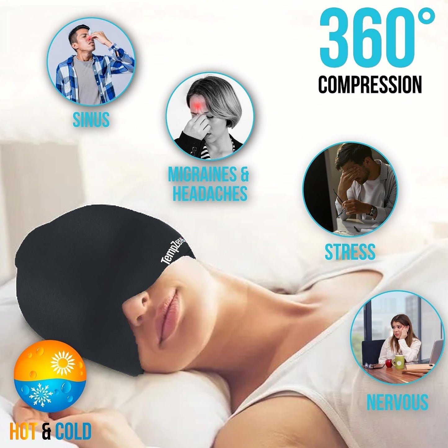 TEMP ZERO Gel Cooling Sleep Eye Mask - Warm Eye Compresses for Dry Eyes, Cooling Eye Masks for Puffy Eyes, Effective Hot & Cold Recovery, Retains Temperature Longer, Tension & Stress Relief
