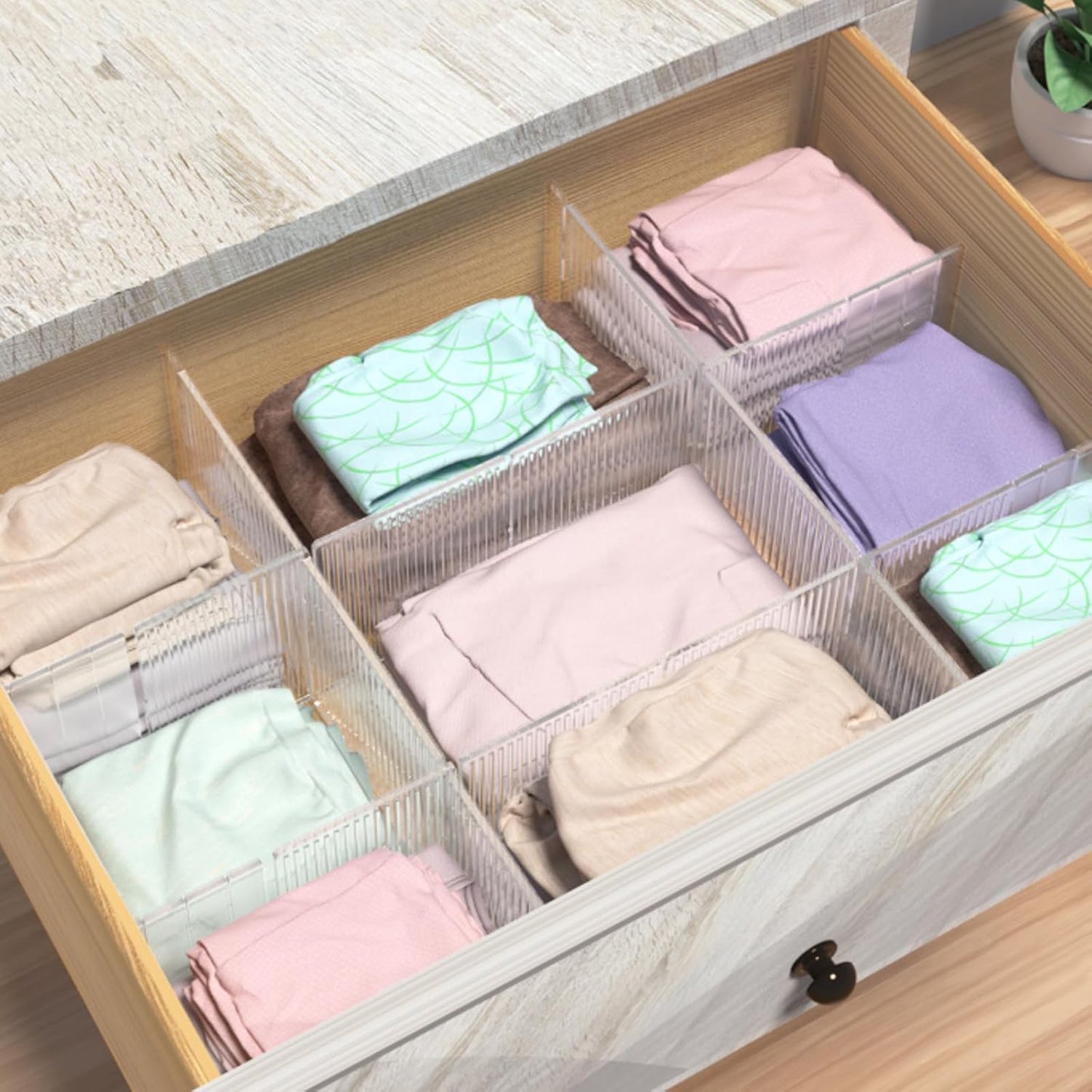 Onerbuy 8pcs Adjustable Grid Drawer Dividers DIY Plastic Closet Separator Tidy Organizer Container 32.5 * 7cm/ 12.8 * 2.8inch for Underwear Socks Belt Office Supplies(Transparent White)