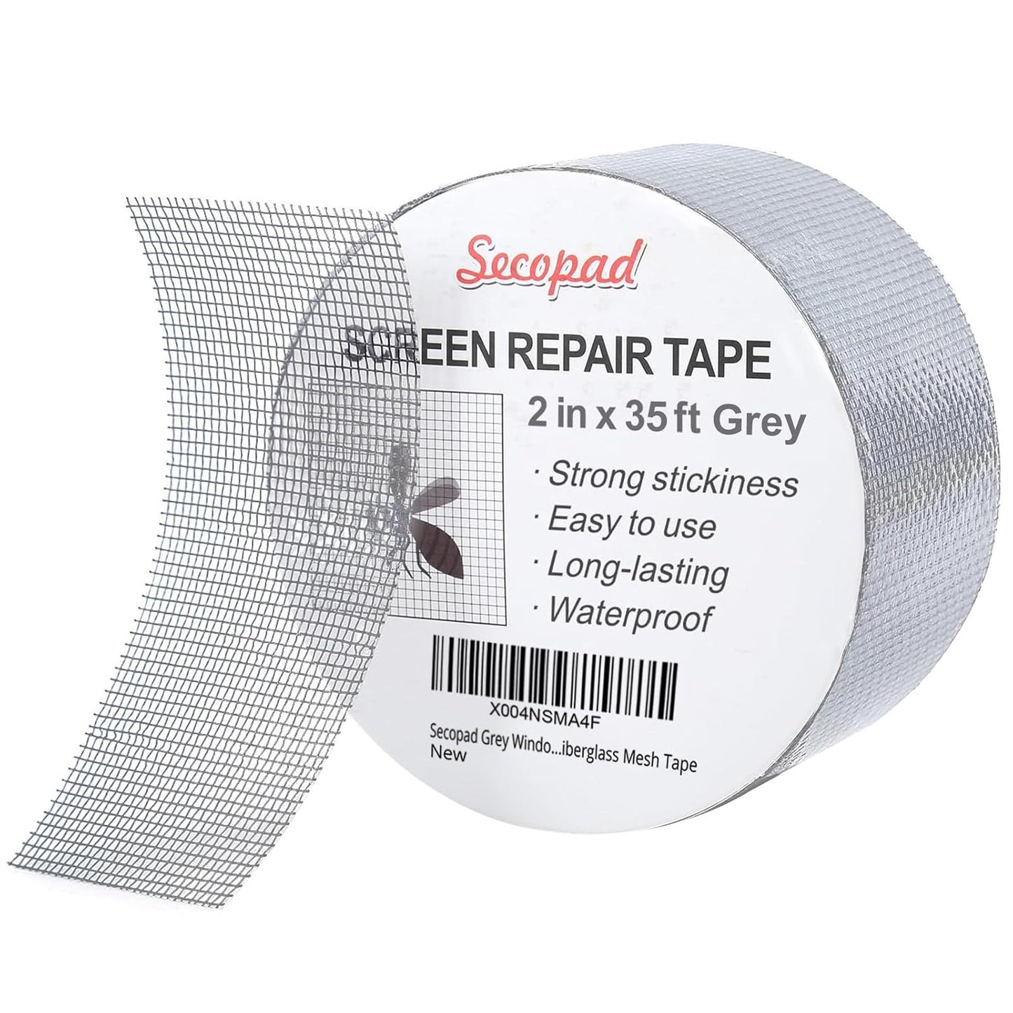Secopad 2" x 180" (15FT) Screen Repair Tape, Screen Repair Kit, Black | Window Screen Patch, Quick Repair, Strong Adhesive, Easy to Use, For Mesh Window & Door, Cuttable Fiberglass, No Tools Needed