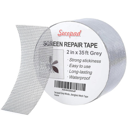 Secopad 2" x 180" (15FT) Screen Repair Tape, Screen Repair Kit, Black | Window Screen Patch, Quick Repair, Strong Adhesive, Easy to Use, For Mesh Window & Door, Cuttable Fiberglass, No Tools Needed
