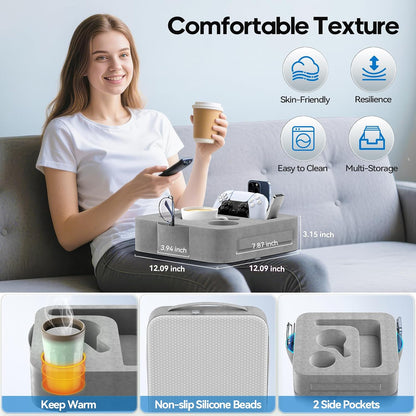 Couch Cup Holder Pillow, Sofa and Bed Caddy for iPad, Kindle, Switch, Game Controller, Remotes, Phones, Small-Sized Cup & Drink Holder for Couch, Bed, Desk, Car, Beach, Bathroom Cup Holder