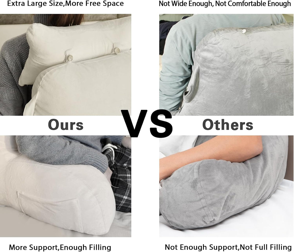 SLIGUY Reading Pillow for Sitting in Bed Couch Adult, Back Pillow with arm Support and Pockets, Adult Back Pillow Bed Chair for Bed Rest, Reading, Watching TV, Gaming for Boys and Girls Dark Grey