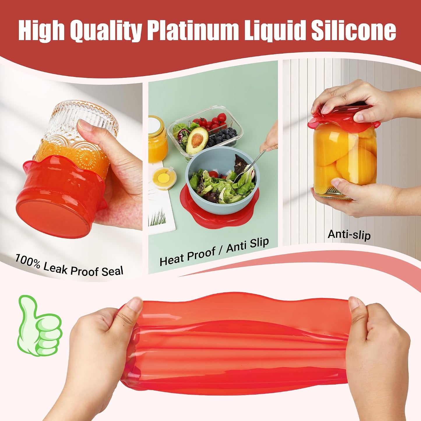 Silicone Stretch Lids for Food Storage in Fridge, Reusable Elastic Bowl Covers for Cup, Cans, Jars, Round & Rectangle Container, Food Grade Silicone Microwave Food Cover, Heat-Resistant, 6PCS
