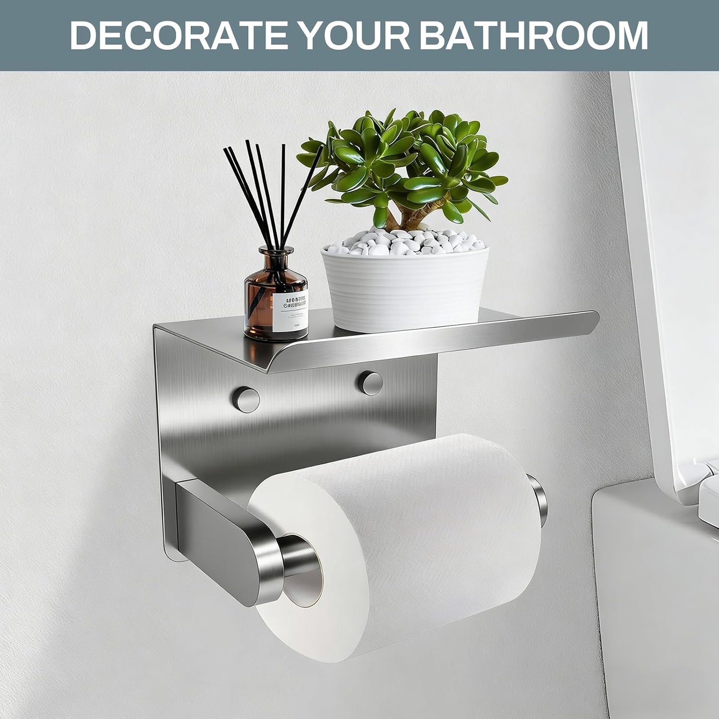 SetSail Toilet Paper Holder with Shelf Adhesive or Screw-in Matte Black | Adhesive or Screw-in,Waterproof and Rustproof Stainless Steel,Wall Mount Design,for Bathroom Hardware Accessories