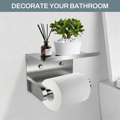 SetSail Toilet Paper Holder with Shelf Adhesive or Screw-in Matte Black | Adhesive or Screw-in,Waterproof and Rustproof Stainless Steel,Wall Mount Design,for Bathroom Hardware Accessories