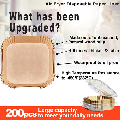 Air Fryer Liners Disposable 9 Inch, 9 inch Air Fryer Liners 125 Pcs Large Square Air Fryer Paper Liners for 5QT 6qt 8QT Air Fryer, Non-stick Parchment Paper for Frying, Baking