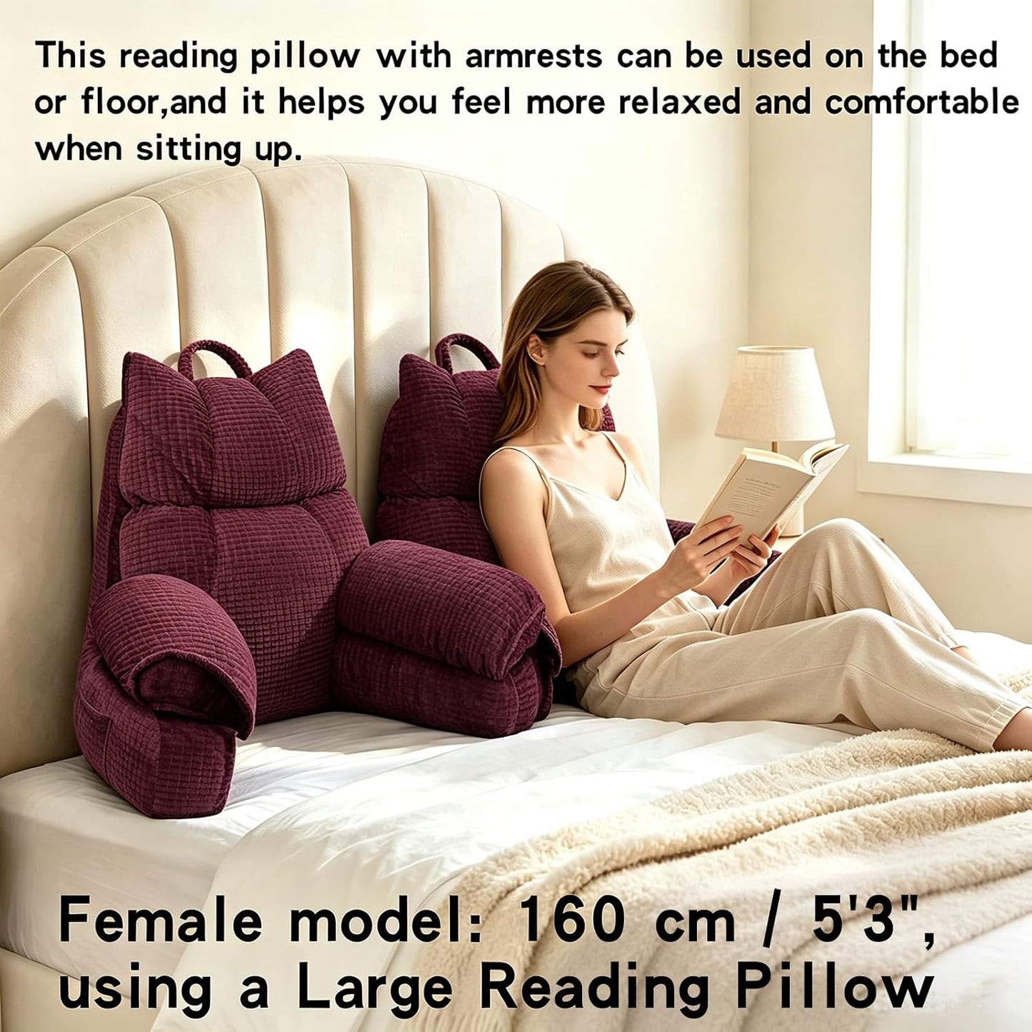 Reading Pillow for Bed with Arms, Back Support, Memory Foam（Grey Black） | Reading Pillow for Bed with High Arm Rests, Back Support Pillow for Sitting Up, Shredded Memory Foam for Reading, TV & Gaming