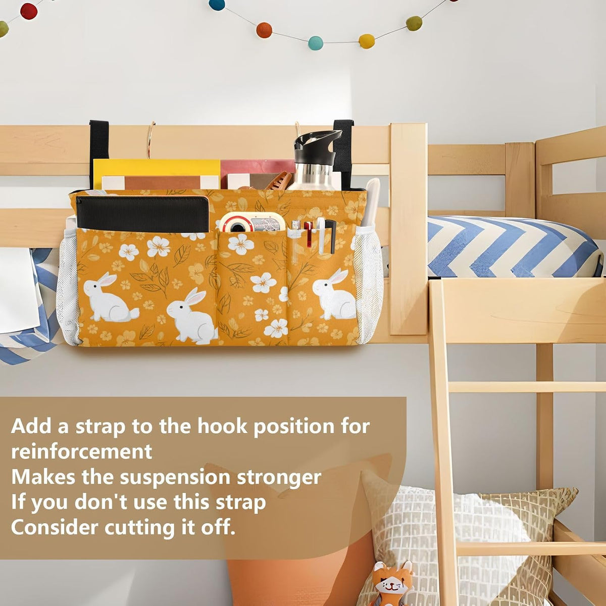 Bedside Caddy Hanging Bunk Bed Caddy Bed Organizer Hanging Pocket with 2 Hooks Bedside Storage Organizer Pocket Bag Holder Checkered Light Green - Colors B
