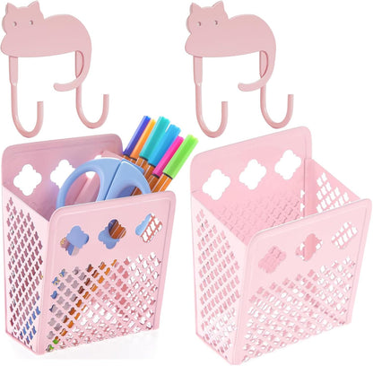 Magnetic Pen Holder, Mesh Metal Strong Magnet Dry Erase Marker Holder Pencil Organizer Small Items Basket for Refrigerator, Whiteboard, Locker Accessories-Pink, Pack of 1, Blush, New-Z008