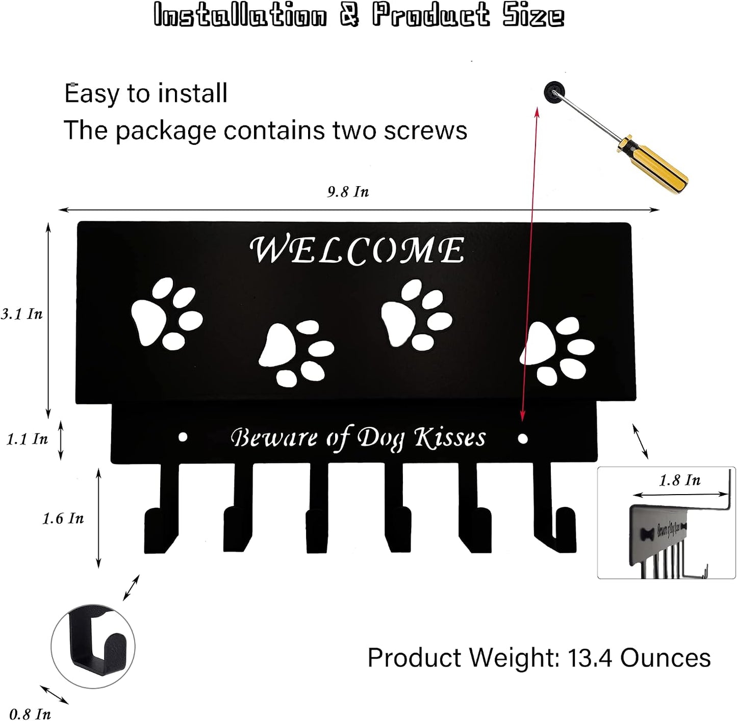 Dog Leash Holder for Wall, Storage and Mail Organizer, Key Holder Wall Mount With 6 Hooks - Leash, Stuff, Key, Letter, Sunglasses Organizer for Entryway, Farmhouse
