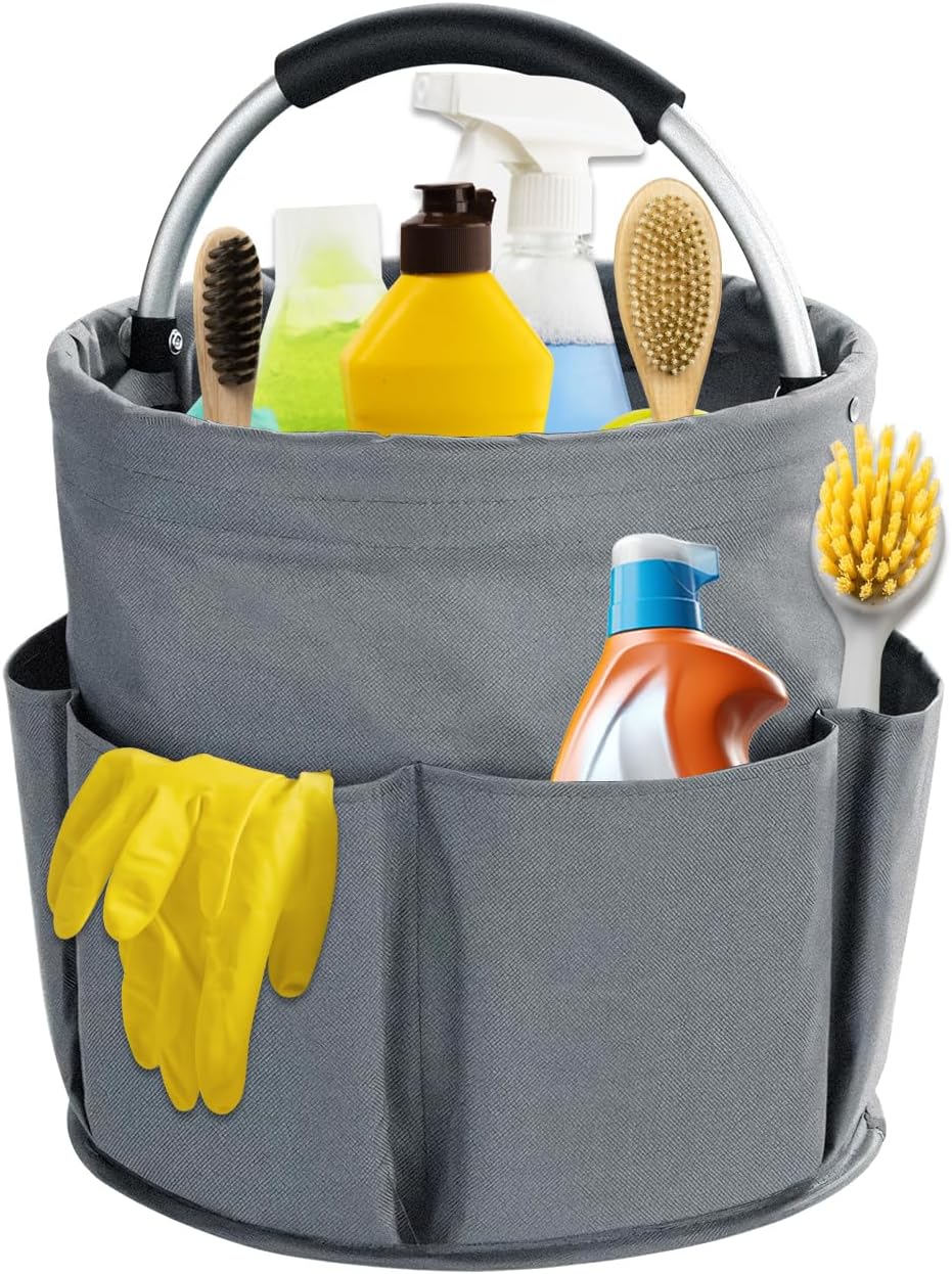 17L Cleaning Caddy with Handle, Cleaning Supplies Organizer, Foldable Storage Basket, Cleaning Supply Caddy, Portable Multi Cleaning Bucket Bag for Home, Garden (Blue)