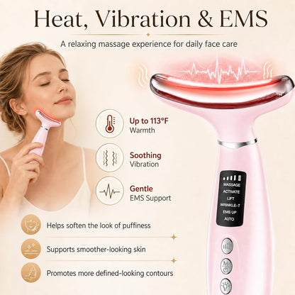 Red Light Therapy for Face and Neck, 7-Color LED Face Massager | Rechargeable Facial massager and Face Sculpting Tool with Heat, Vibration, Anti-aging, Wrinkle Reduction, Gift for women