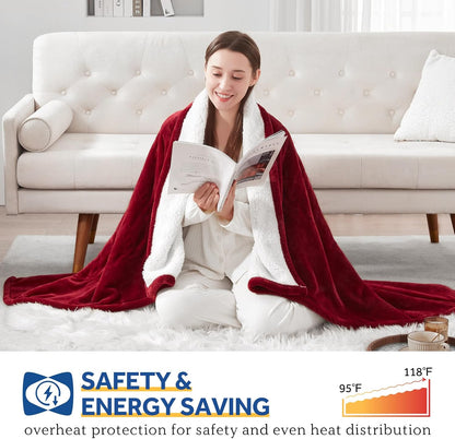 Sealy Electric Throw Blanket Heated Flannel & Sherpa Auto Shutoff 50"x60"