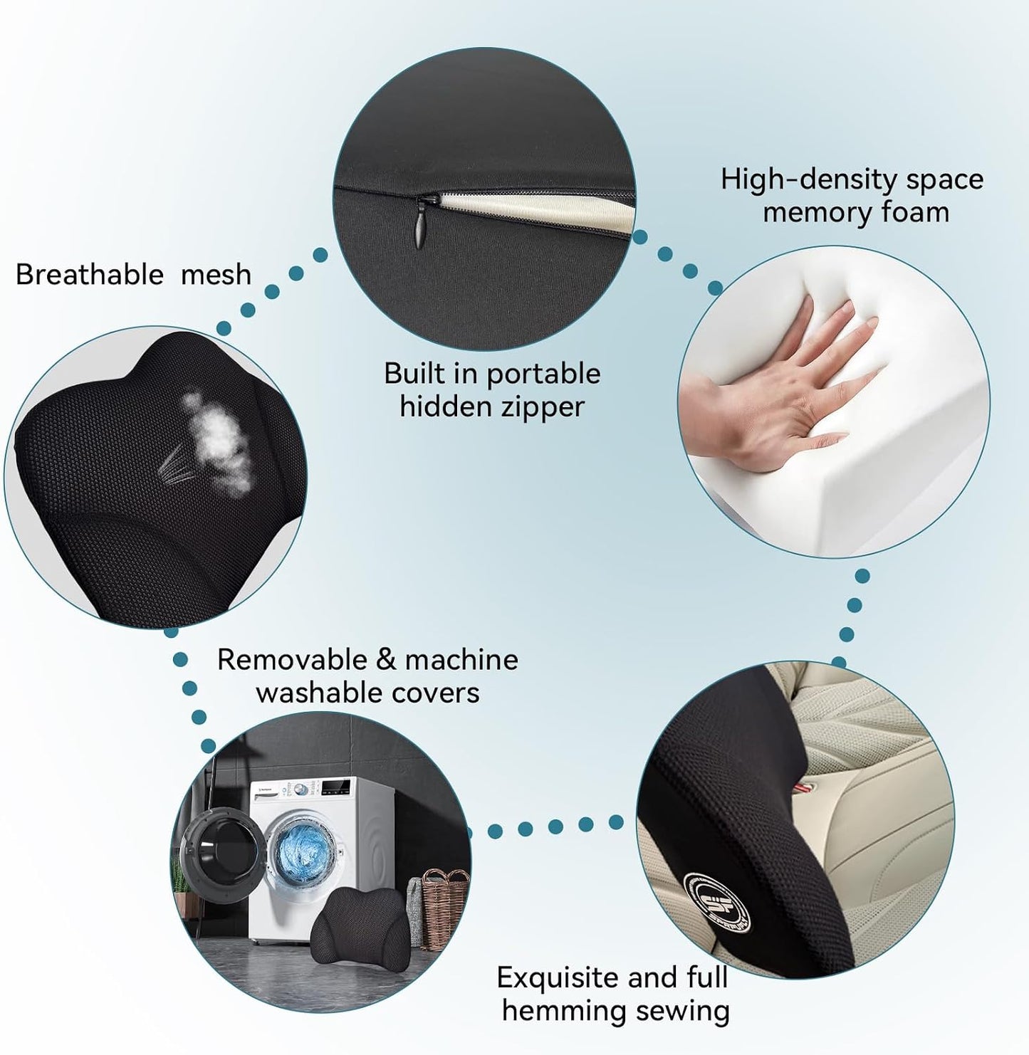 Super Cozy Lumbar Support Pillow for Car/Office Chair, 100% Memory Foam | Lumbar Pillow with Breathable Removable Cover, Ergonomic Design - Back Support for Back Pain Relief(Adjustable Strap, Black)
