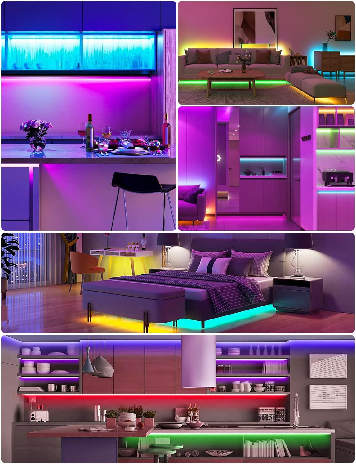 Daymeet Motion Sensor LED Strip Lights, 16.4ft RGB Motion Activated Under Bed Lights with Automatic Shut Off Timer App Control Cabinet Night Light Closet Lights for Hallway, Kitchen,Bedroom