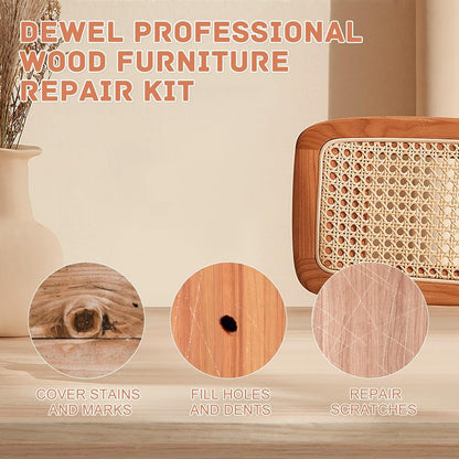 DEWEL Furniture Touch Up Markers, 17-Piece Wood Repair Kit with Wax Sticks | 8 Wood Touch Up Markers + 8 Wax Filler Sticks + Sharpener; Maple, Oak, Cherry, Walnut, Mahogany, White, Gray & Black
