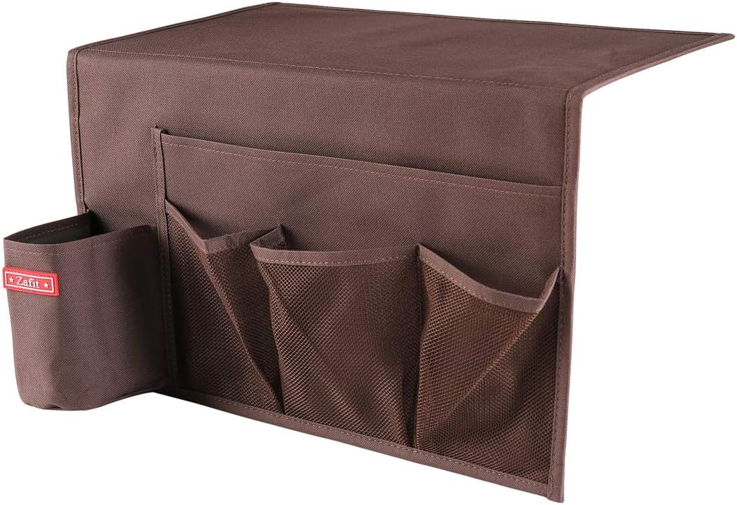 Zafit 5 Pockets Bedside Caddy, Bedside Storage Organizer for Water Bottles, Magazines, Phone, Glasses (5 Pockets-Grey)
