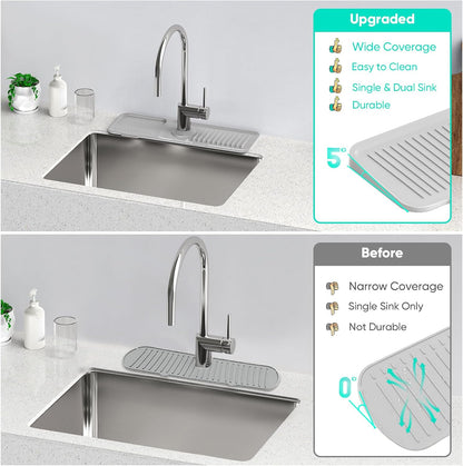 24 Inch Longer Faucet Mat for Kitchen Sink [5° Slope Fast Self-draining]Bathroom Kitchen Sink Splash Guard Silicone Sinks Faucet Mat Splash Guard for Kitchens Sinks Area Tidy Splashs Draining Mats