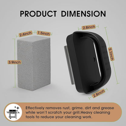 3-Pack Grill Pumice Stone Cleaning Kit with Heat-Resistant Handle | Pumice Grill Brick, Reusable Griddle & BBQ Scrubber, Stain Removal