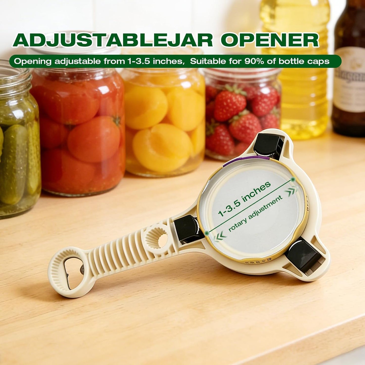 RAIN SPIRIT Adjustable Jar Opener for Seniors & Weak Hands,Bottle Cap | Opener Ergonomic Manual for Small to Large Lids (1"-3.5") – Multifunction Kitchen Tool for Arthritic Hands, Beer, Jars