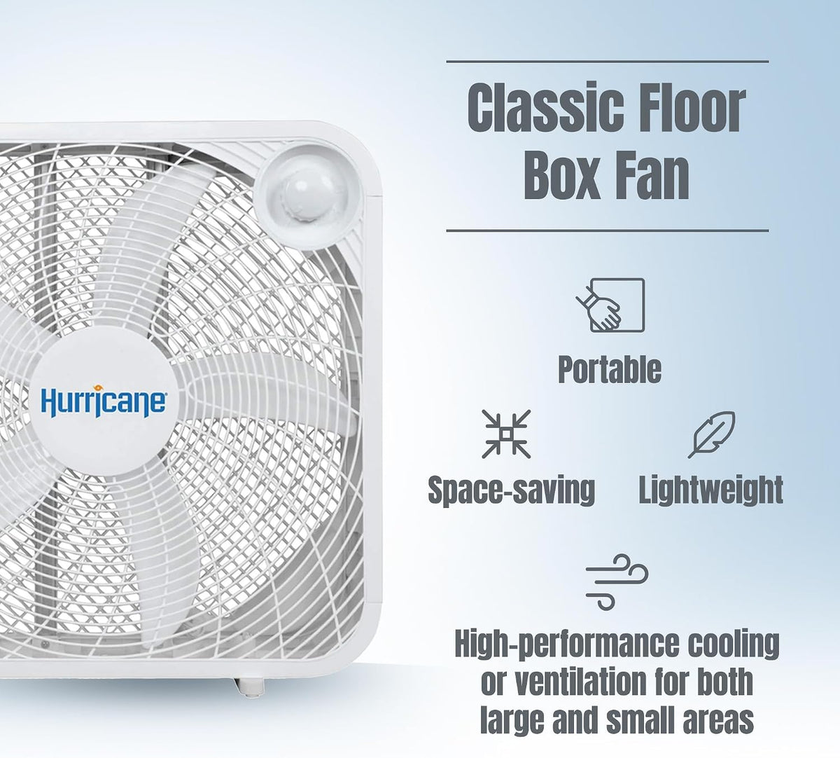 Hurricane Classic Floor Box Fan with 3 Speed Settings, Black - 20in