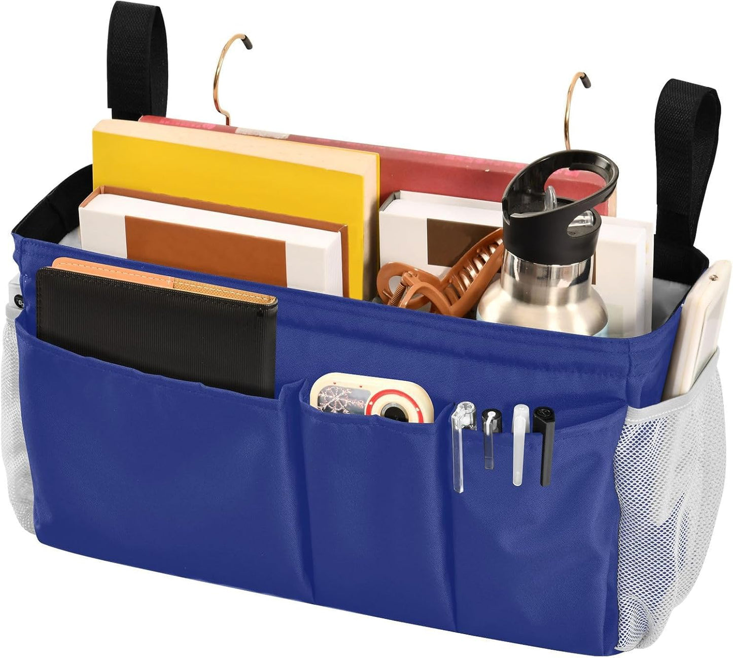 Black Bedside Caddy Storage Bag Bedside Organizer for Bed Rails College Dorm Room Organizer Caddy Hanging Shelf 6 Pockets with Hooks for Drinks Magazine Phone Holder