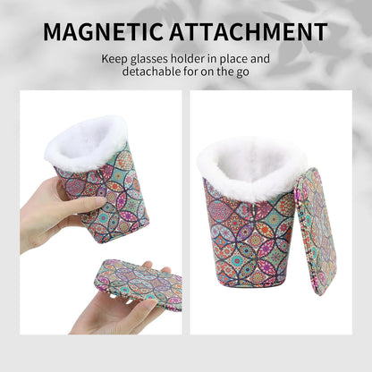 Plush Lined Eyeglasses Holder, Cute Magnetic PU Leather Glasses Stand Case for Women Men Kids