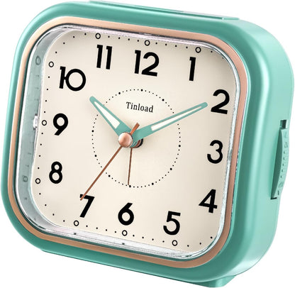 Tinload 4.3" Vintage Retro Analog Alarm Clock, Super Silent Non Ticking Clock with Manual Light, Snooze, Battery Operated, Simply Design, for Living Room, Bedroom, Bedside, Desk(Blue-V2)
