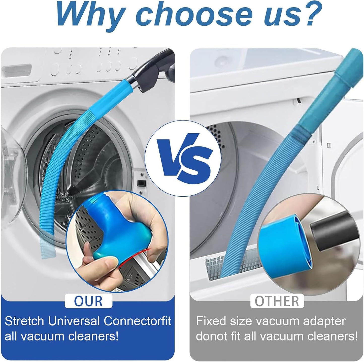 Dryer Vent Cleaner Universal Vacuum Hose Attachment | Universal Connector, Slim Hose, Lint Removal, Tight Spaces, Dryer Vent Furniture Crevices