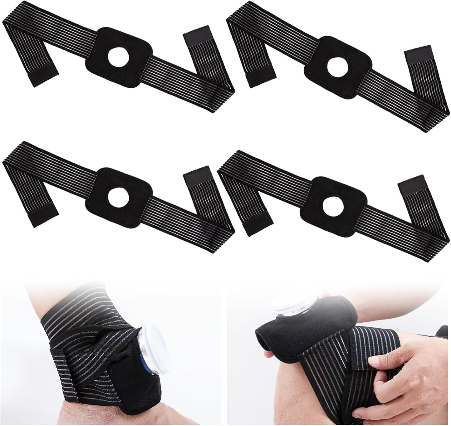 4 Pcs Adjustable Ice Pack Straps with Elastic Belt,Strap Bandage for Ice Bag Hot Cold Therapy,Multipurpose Elastic Ice Bag Wrap Band Ice Belt for Wrists, Arms, Waists, Knees Cold Pack