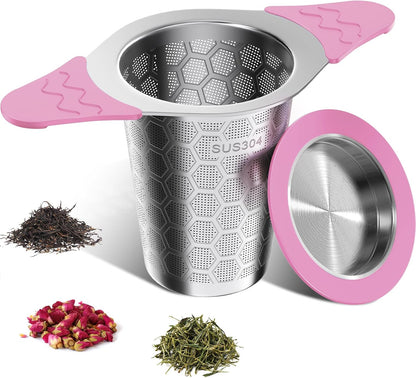 Tea Infuser for Loose Leaf Tea,Stainless Steel Tea Infuser with Heat Proof Silicone Handles,Extra Fine Mesh Tea Strainers Filter Fine Tea Leaves Effectively,Fits TeaPots/Mugs