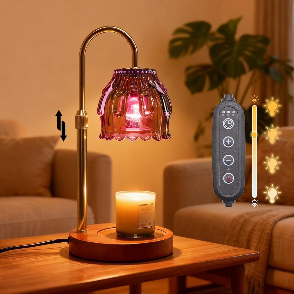 Candle Warmer Lamp with Timer & Dimmer, Birthday Gifts for Women Mom, 4-Level Dimmable Flower Heat Lamp for Jar Candles, Adjustable Height, House Warming Gifts, Home Decor (Purple