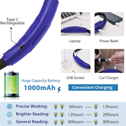 Rechargeable Hands-Free Neck Light with 3 Adjustable Color Modes, Black | Stepless Dimming, Flicker-Free Eye Protection, Flexible & Bendable, Long Battery Runtime, Protable Lightweight