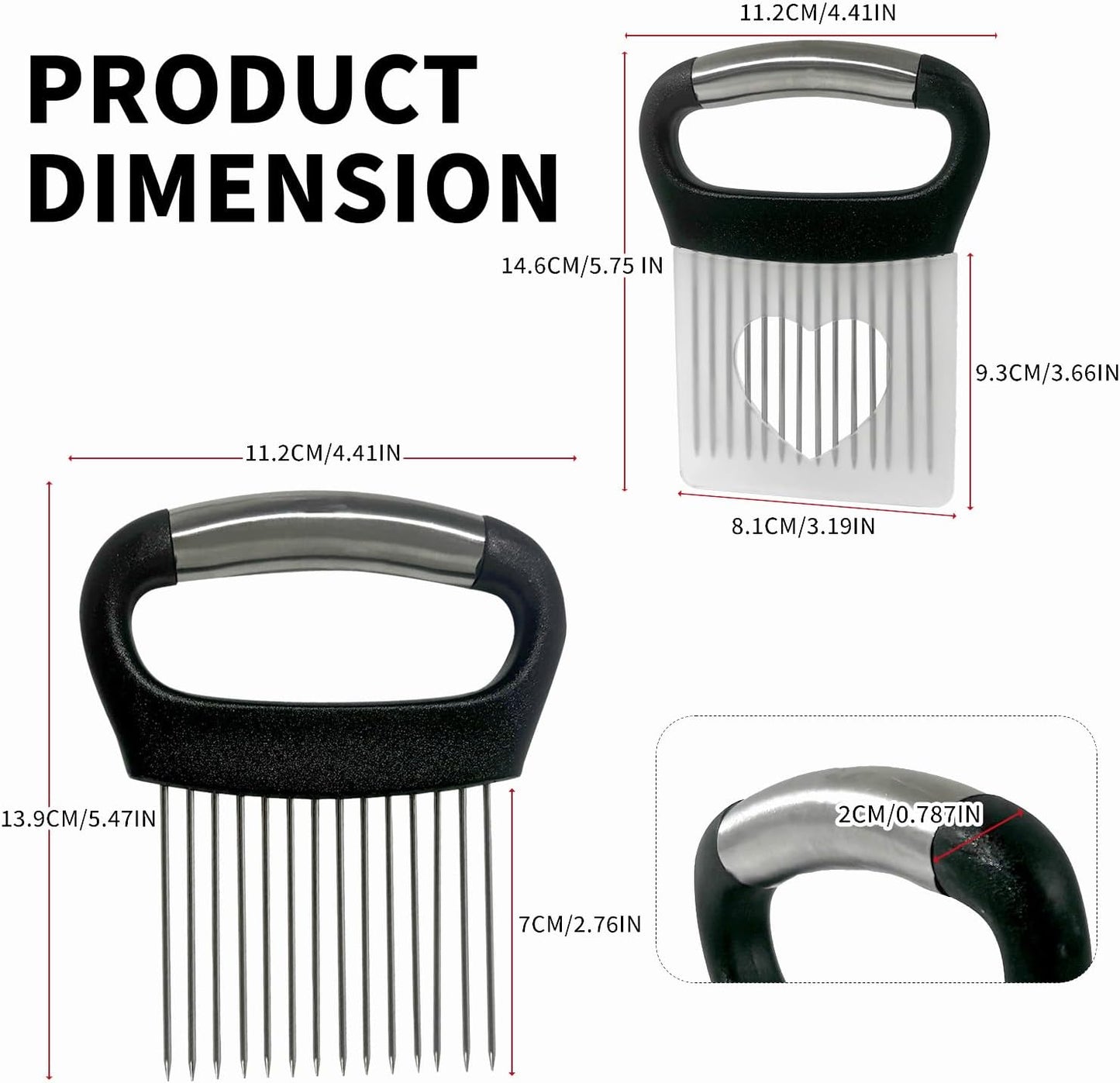 Onion Holder for Slicing - Multi-Purpose Kitchen Tool for Safe and Efficient Slicing of Onions, Tomatoes, Potatoes, Apples, and More | Stainless Steel Vegetable Cutter & Meat Tenderizer 2 PCS