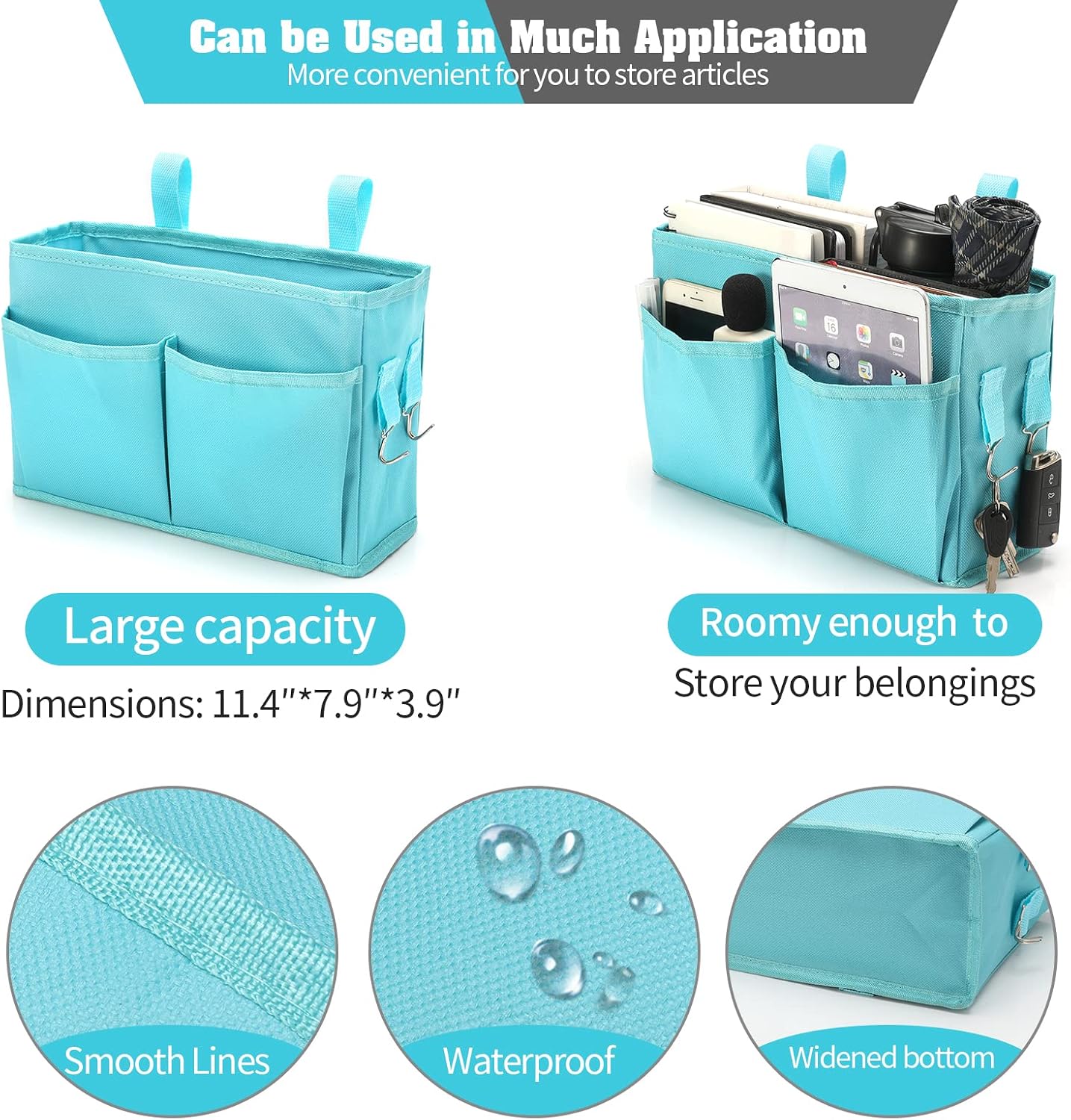 Bseash Bunk Bed Organizer, Bedside Caddy Hanging Bed Organizer Storage Bag 8 Pockets, for College Dorm Rooms Bed, Hospital Bed, Baby Bed Rails, 600D Oxford Cloth