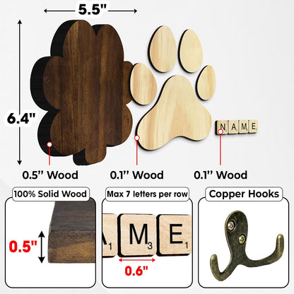 Dog Leash Holder Wall Mount, Pet Harness Hanger with Scrabble Letters, Dog Collar Organizer for Entryway, Memorial Cat Leash Holder for Wall, Pet Loss Gifts, Keepsake, Home Decor PF212-NAT