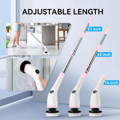 Electric Bathroom Cleaning Brush Cordless Shower Scrubber SD-CTB01 | Spin Scrubber Full Body Waterproof IPX7 with Adjustable Handle, 8 Replaceable Brush Heads for Bathtub/Kitchen/Window/Home