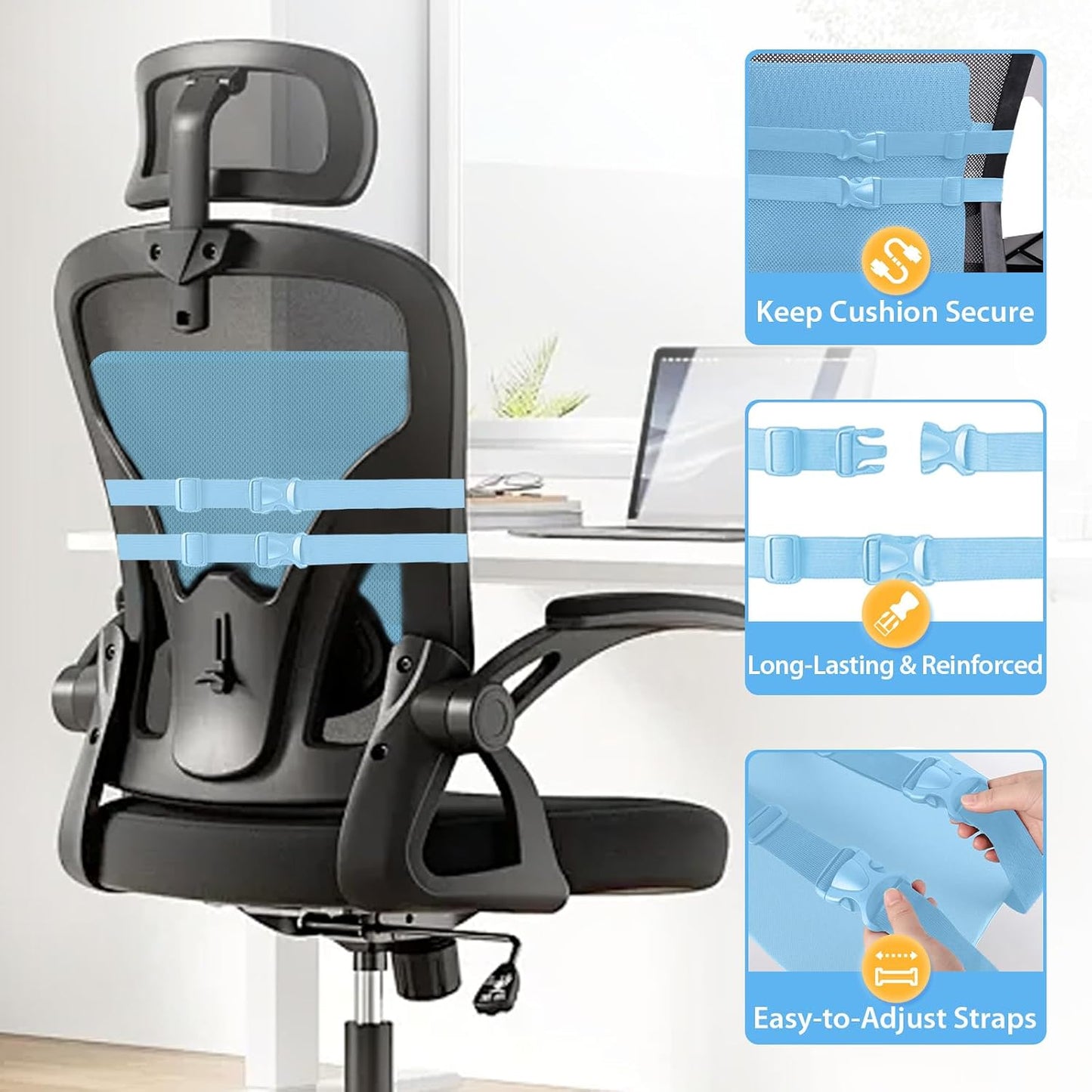 SweetSlubr Lumbar Support Pillow for Office Chair, Car & Gaming Chair, Ergonomic Memory Foam Cushion for Back Comfort, Zoned Back Support, Double Adjustable Straps, Breathable Washable Cover, Black