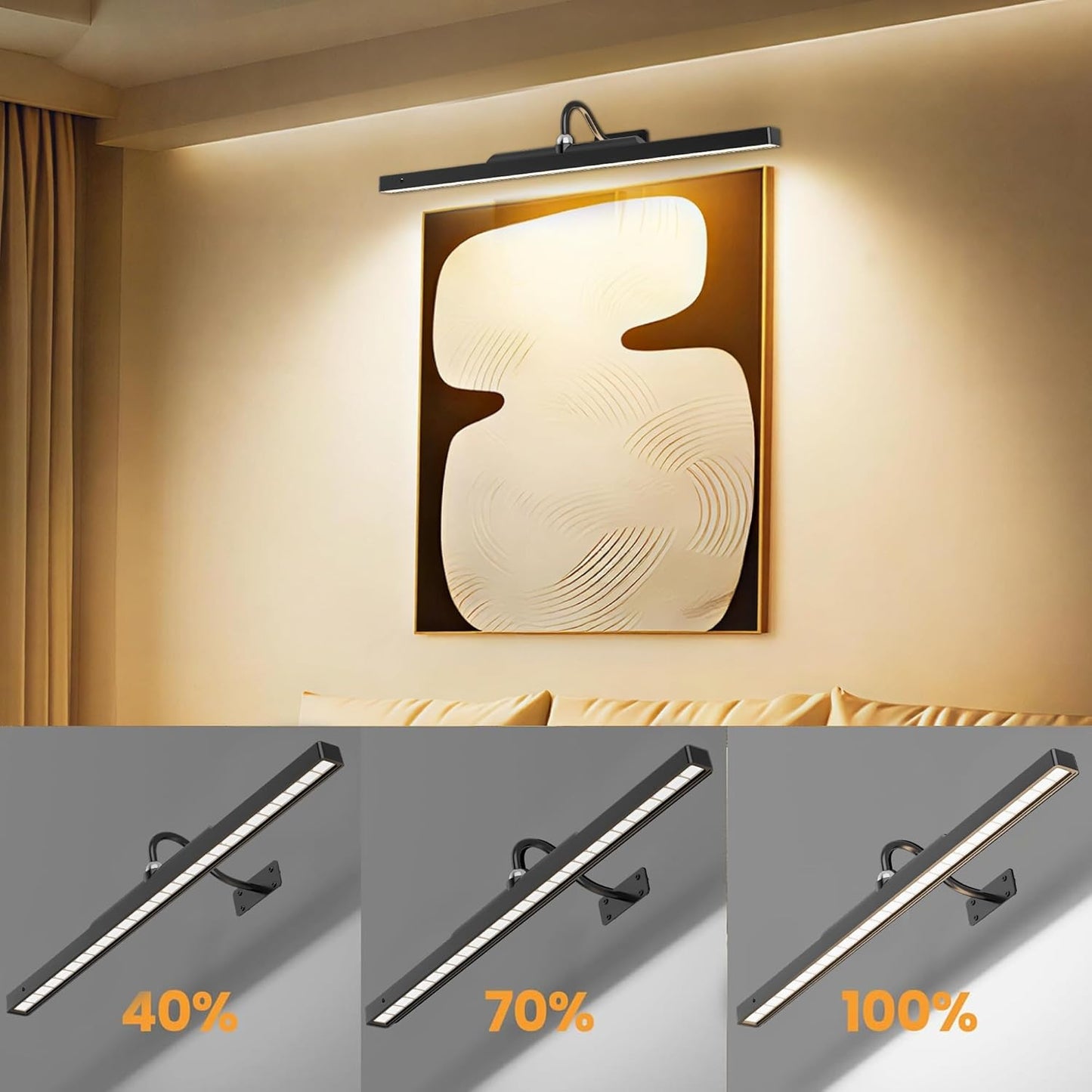 Picture Light for Wall, 12" Rechargeable Wireless Battery Operated Painting Lighting, Dimmable LED with Remote 3CCT for Wall Art Gallery Display (Black)