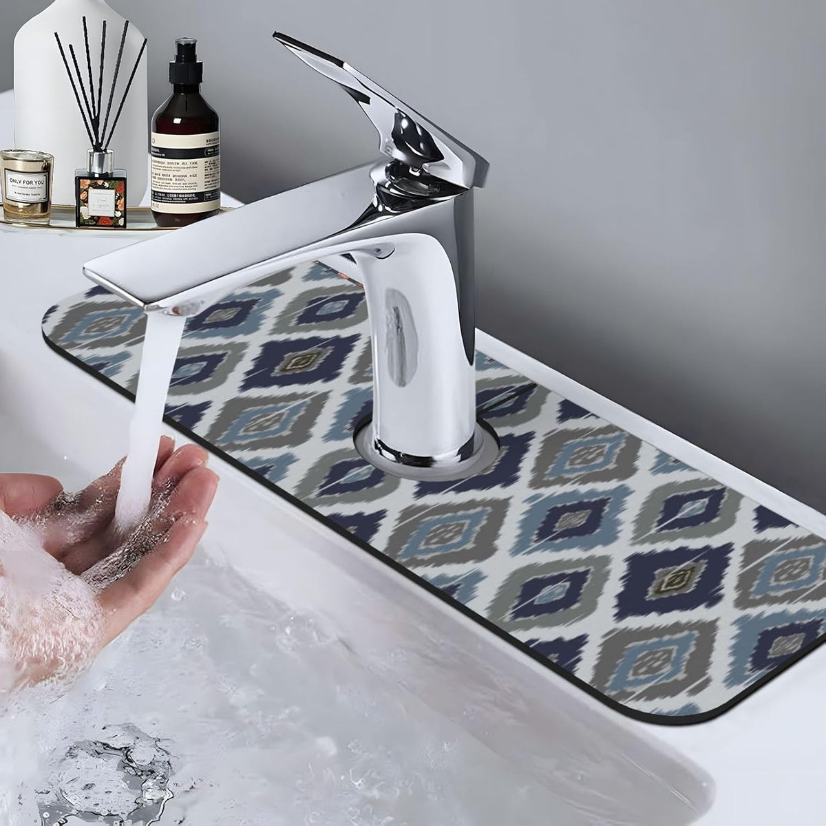 Aquamarine Blue Mexican Tiles Faucet Splash Guard Mat for Kitchen Sink 15x5.5" - Colors B