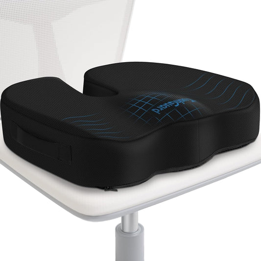 Seat Cushion for Office Chair, Car, Memory Foam, Black Large | For Back, Coccyx, Sciatica, Tailbone, Ergonomic Design, Non-Slip, Desk Wheelchair Use, Supportive Butt Pillow, For Man