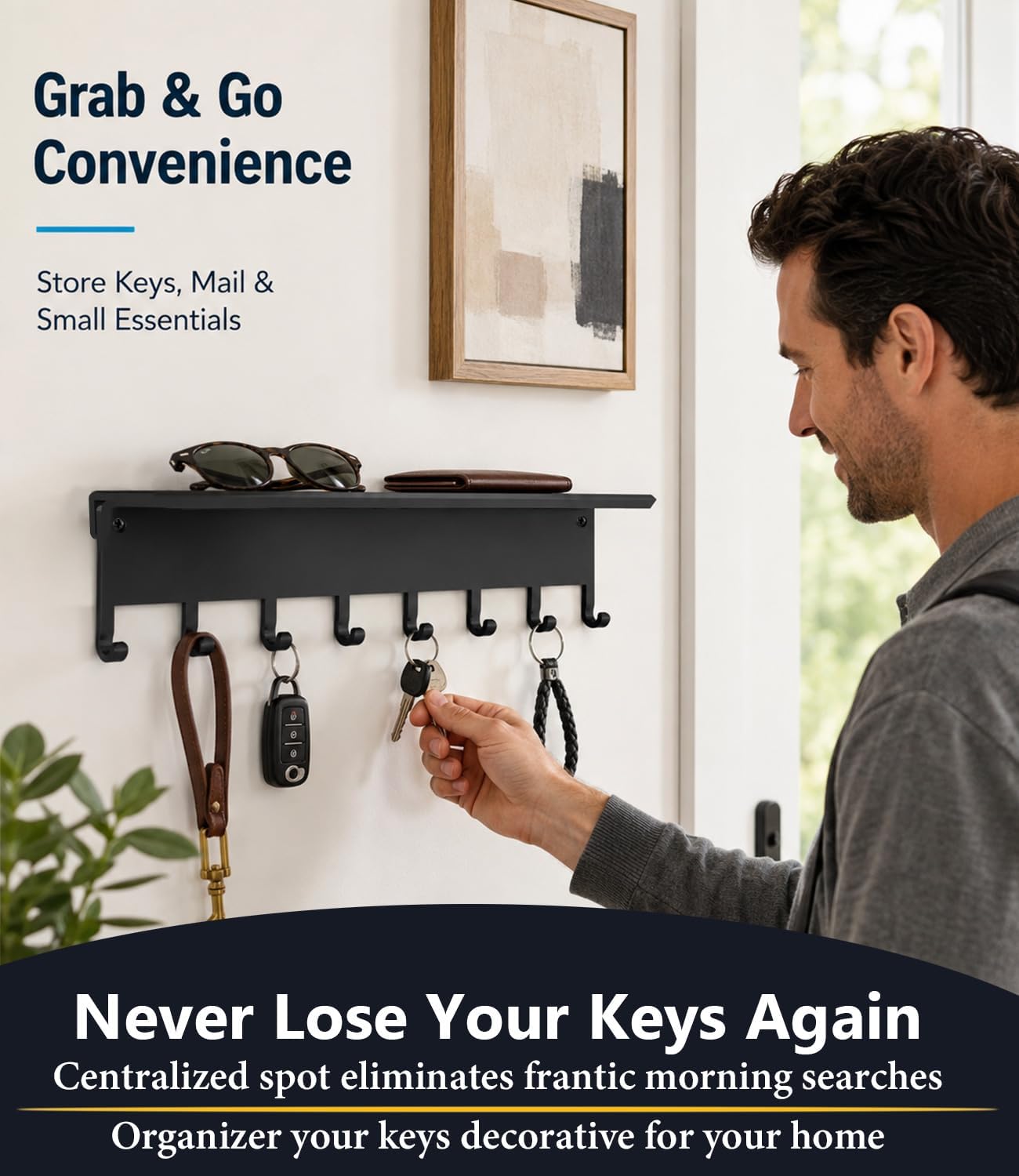Key Holder Hooks Organizer Shelf Hanger Rack Wall Mounted Sweet Home Metal Decor Stylish and Practical for Entryway Front Door Kitchen Hallway Garage Mudroom Office Hardware Included Black