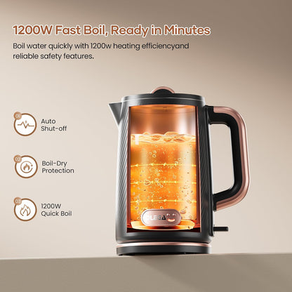 OLEGA Electric Tea Kettle: 1200W Fast Boil Electric Water Kettles 1.5L | Stainless Steel Kettle; Large Electric Water Kettle; Plastic Free Teapot; Auto Shut-Off Water Boiler; Fast Boil Kettles